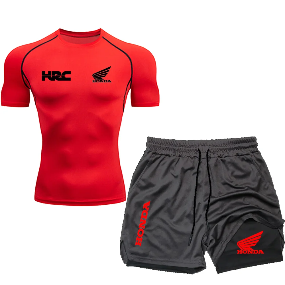 

Honda Golden Wing Logo Men's Running T-shirt, Fitness Two-Piece Set, Training Sweat-absorbing Sportswear, Summer Men's Set