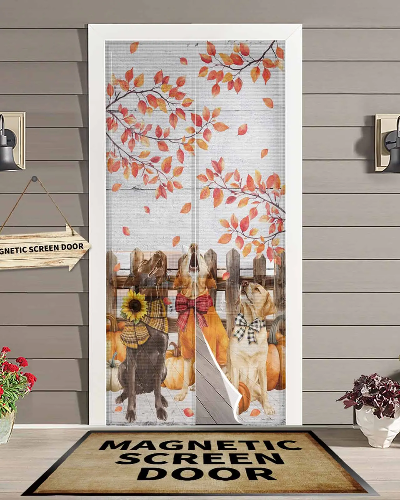 

White Wood Autumn Dog Magnetic Door Curtain Living Room Bedroom Home Anti-mosquito Screen Door Curtain