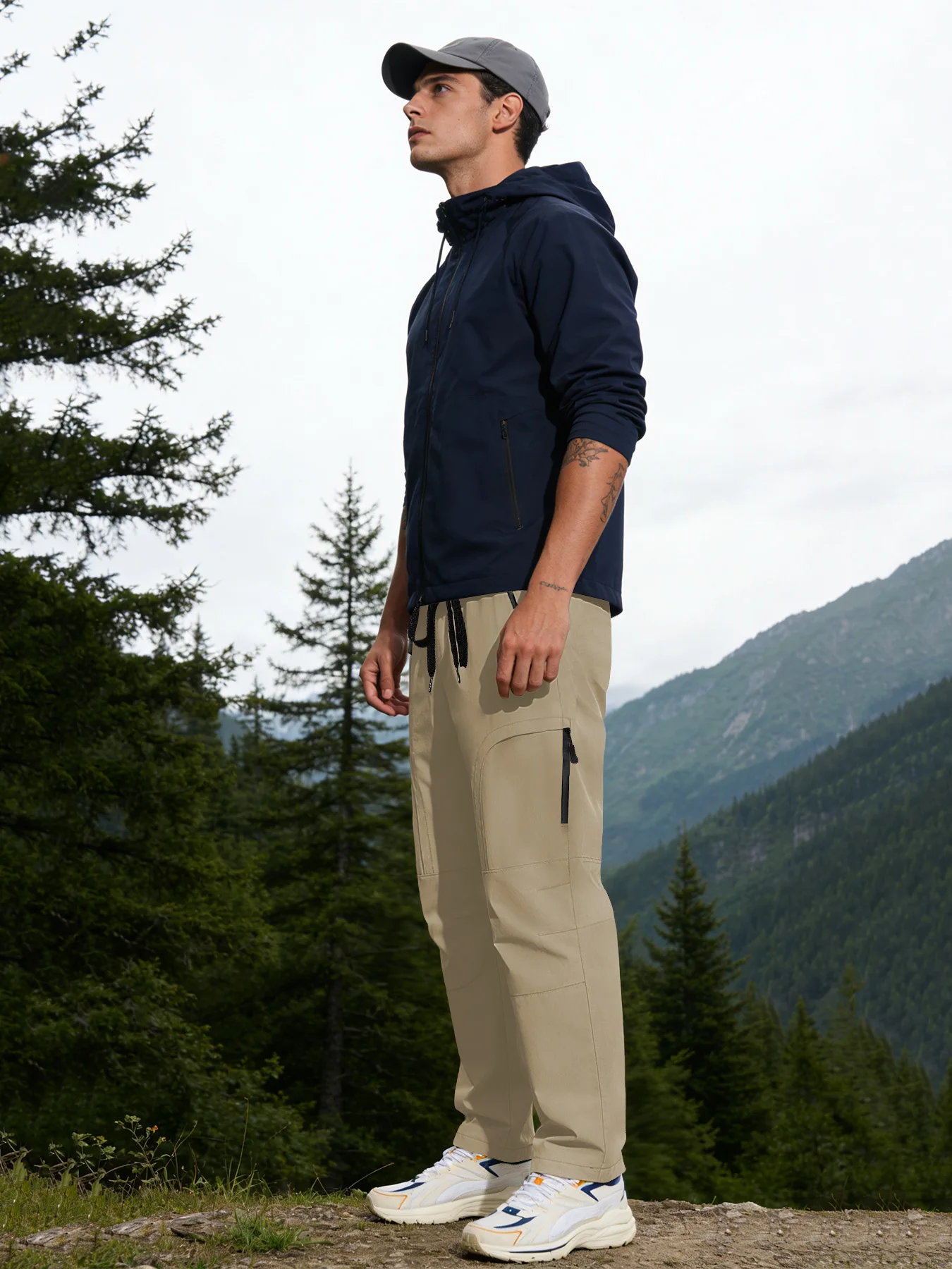 سراويل المشي لمسافات طويلة للرجال، سراويل الحماية من الشمس، 5 جيوب للركض، خصر مرن