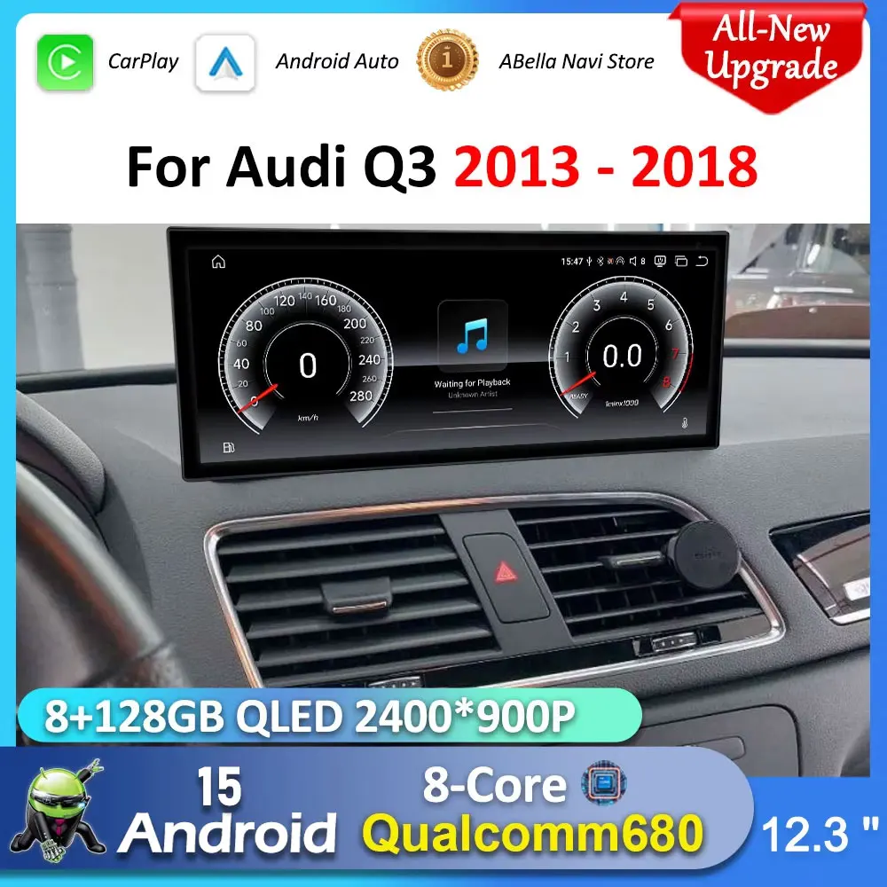 Navigation GPS Android 15 für Audi Q3 2013 - 2018 Autoradio Multimedia-Player BT 4G DSP Stereo WiFi Ultradünner QLED Touchscreen