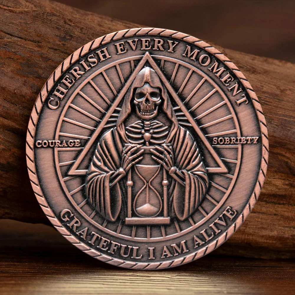 Copper-plated Death Skeleton Cherish Every Moment Commemorative Coin God's Courage Sobriety Collectible Coin