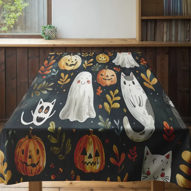 Halloween-themed Tablecloth with Pumpkin Print for Use in Dining Rooms or Parties During Autumn Celebrations!
