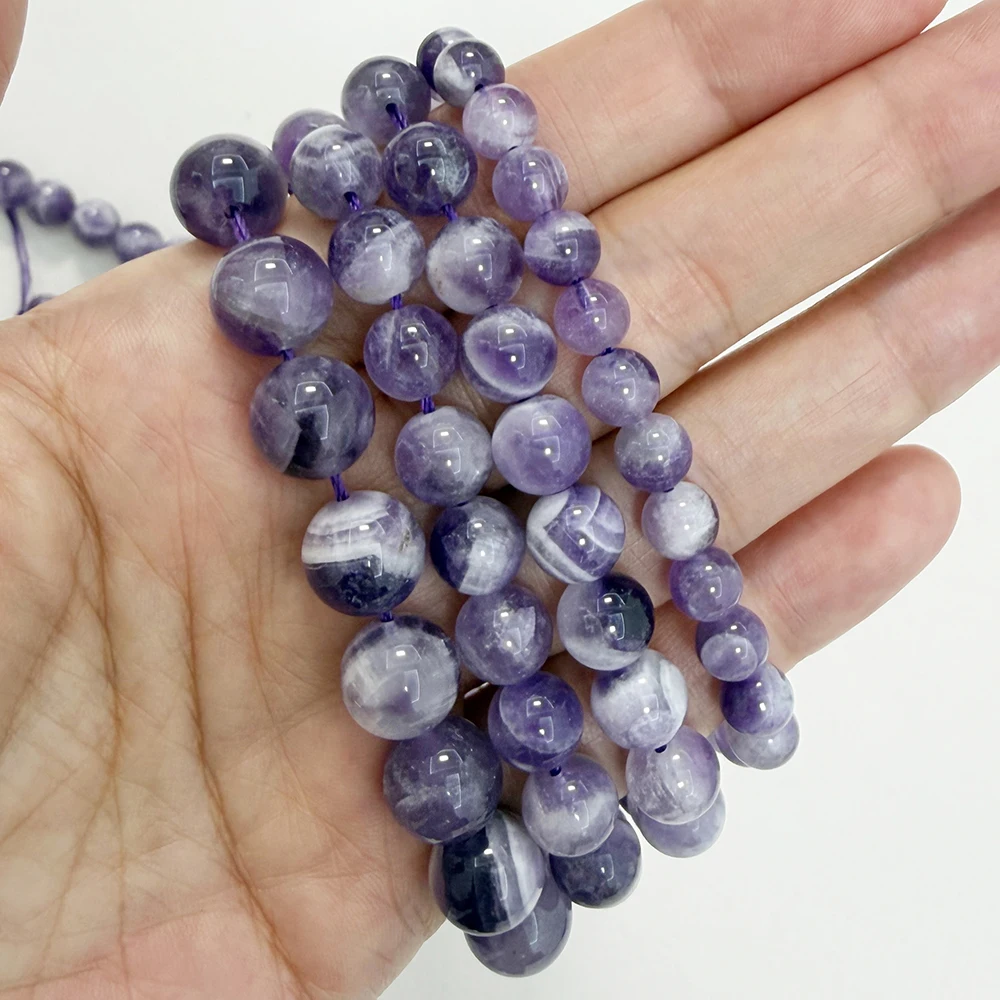 Natural Stone Dream Lace Color Purple Amethyst Crystals Round Loose Beads 15