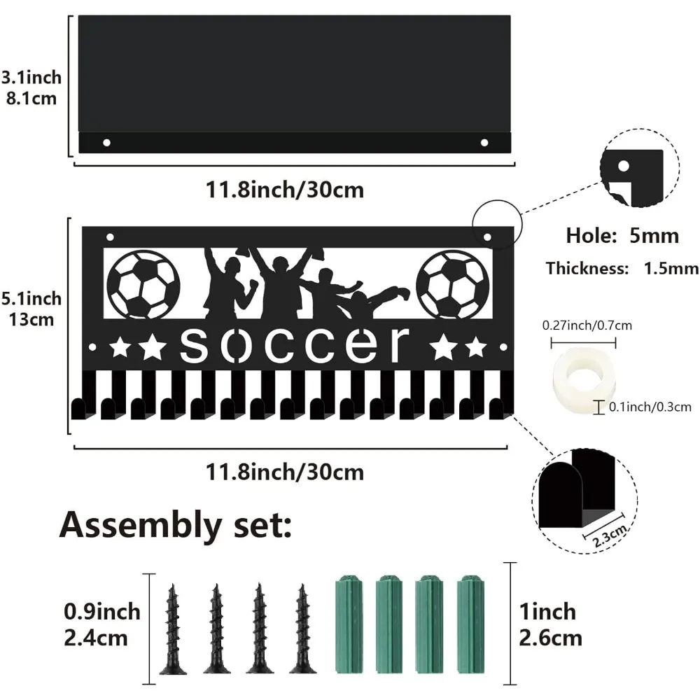 Soccer Medal Hanger Display with Shelf Trophy Medal Holder Football Rack Frame Iron Wall Mount Sports Medal Hooks making kit