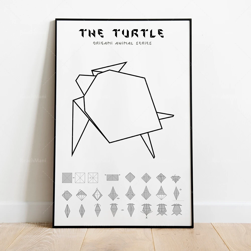 Origami prints, penguin, crane, phoenix, dove, butterfly, tiger, whale, turtle, elephant animal origami art deco poster