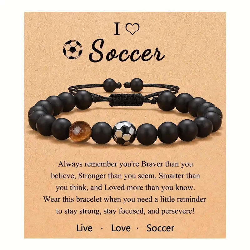 Sports Theme Bracelet Gifts Football Baseball Basketball Soccer for Teen Boys Player Son Grandson Friends with Message Card