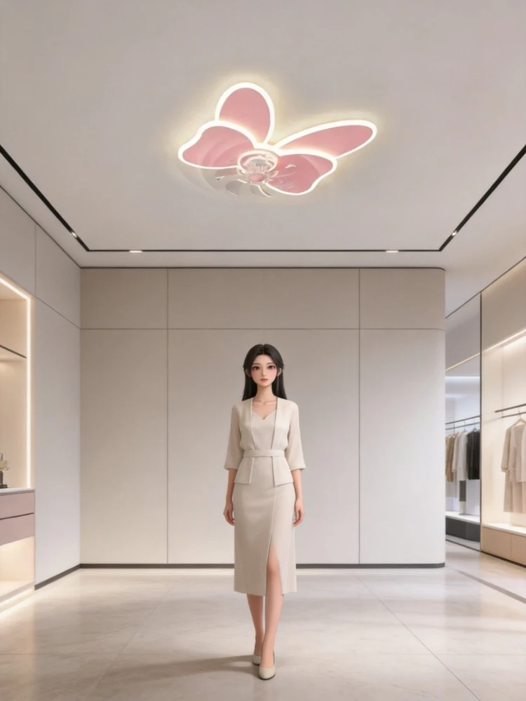 Nordic Bow Style Fan Light Silent Shaking Head LED Ceiling Lamp For Kids Girls Bedroom 220V
