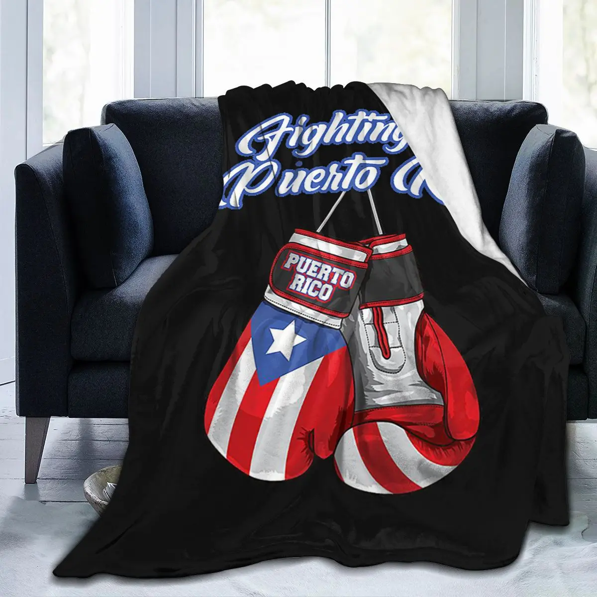 Fighting for Puerto Rico Boxing Gloves Blanket 3D Print Throw Blanket Warm Super Soft Cozy Lunch Break Blanket for Sofa
