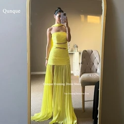 Qunque Sexy Customized Chiffon Pleat Evening Dresses Scalf Side Split Beach Prom Gowns Formal Party Dress Vestidos De Fiesta