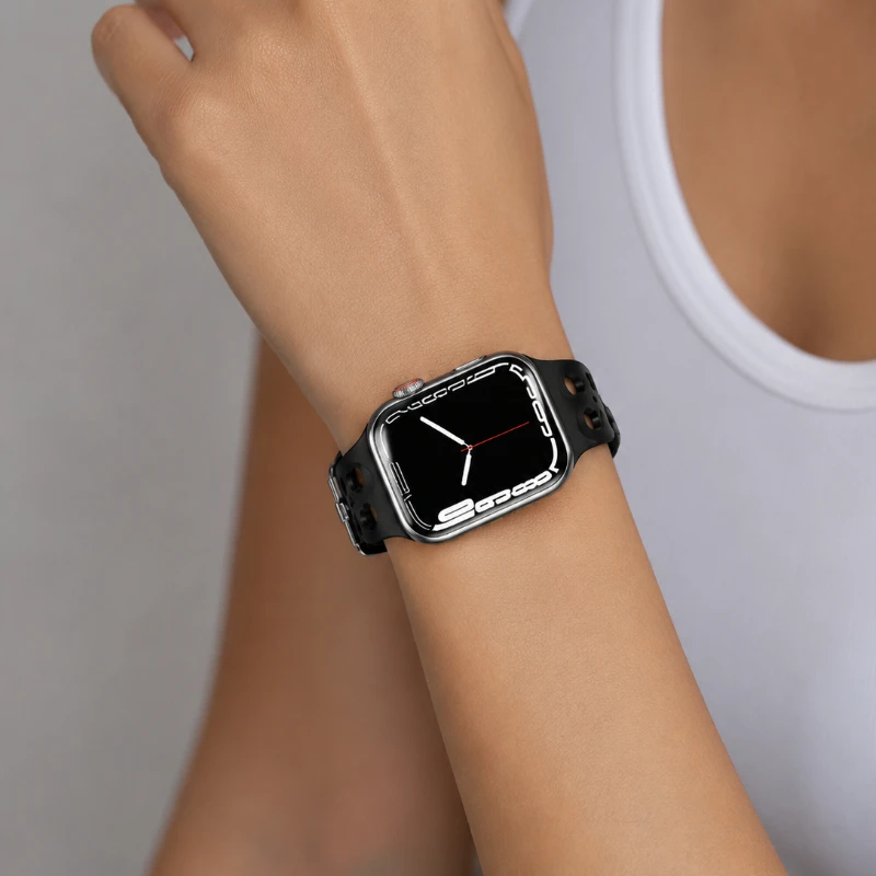 Hollow Chain Silicone Strap For Apple Watch Band 42mm 46 45 41 44 40 38 Ultra 49mm Bracelet iWatch Series 12 11 10 9 8 7 6 5 4