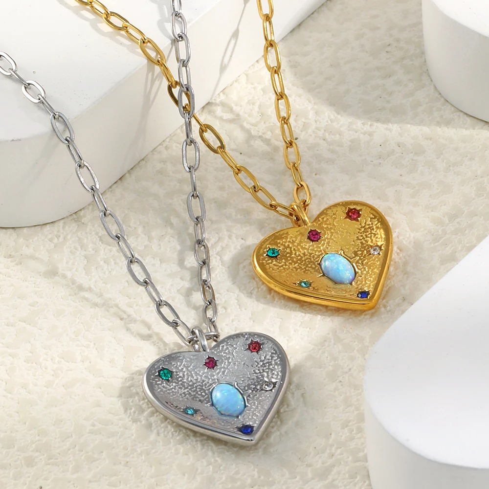 

Women's Stainless Steel 18K Gold Plated Necklace with Colored Diamonds Australian Treasure Love Jewelry Gift