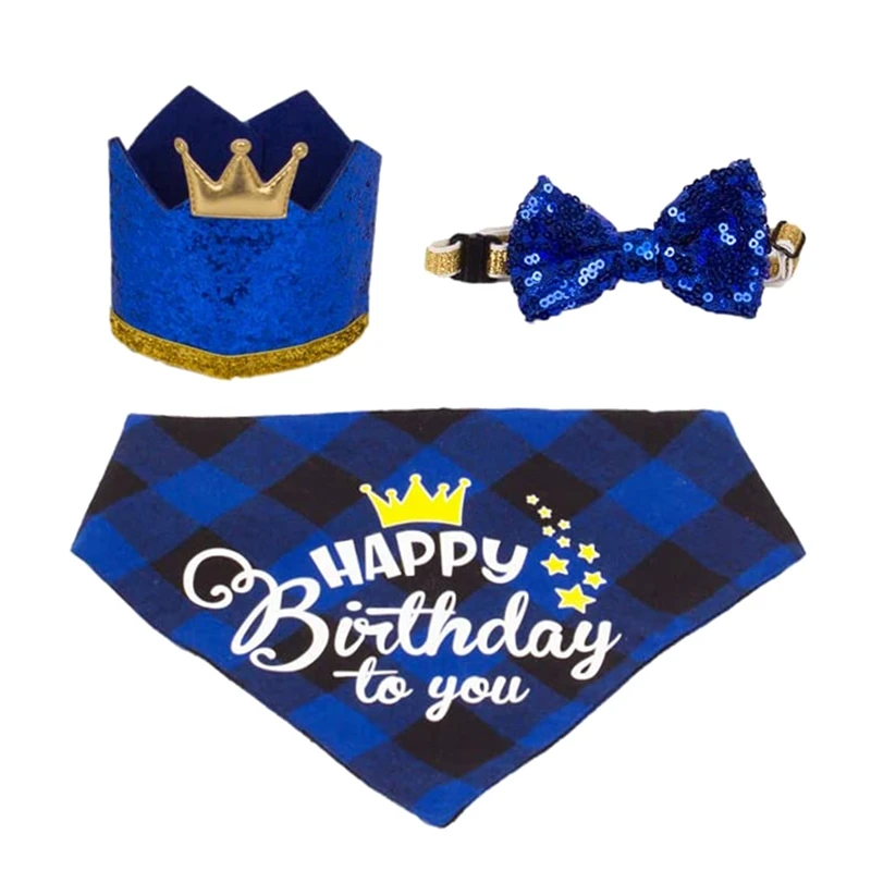 Dog Birthday Party Supplies, Dog Birthday Hat Bandana Scarf With Cute Dog Bow Tie For Small Medium Dogs Pets