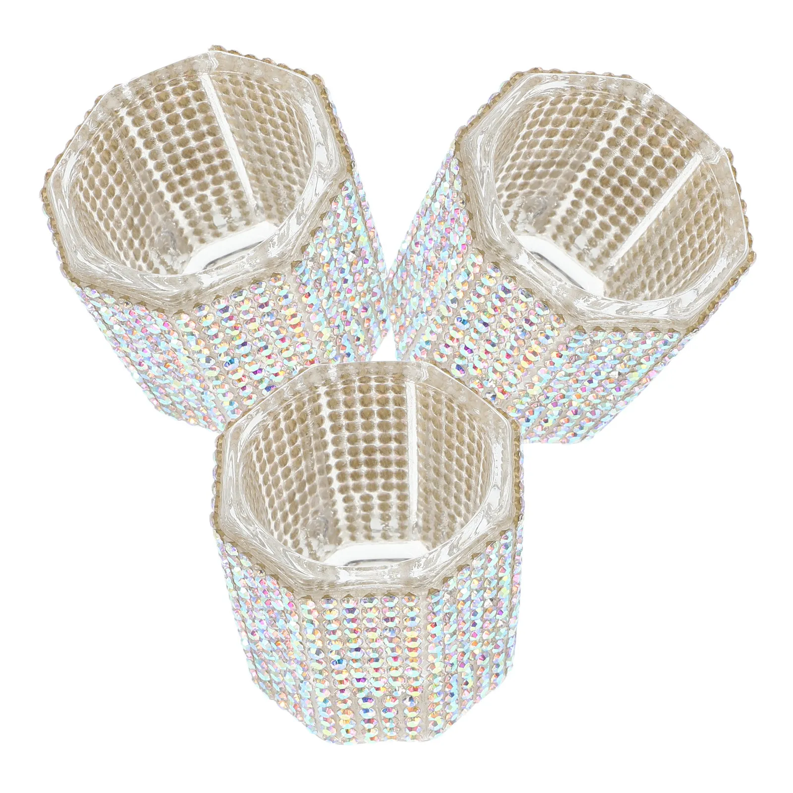 

3Pcs Nail Art Crystal Cup Set Octagon Shape Rhinestone Decor Brush Washer Tool Organizer for Nail Tech Supplies Manicure Liquid