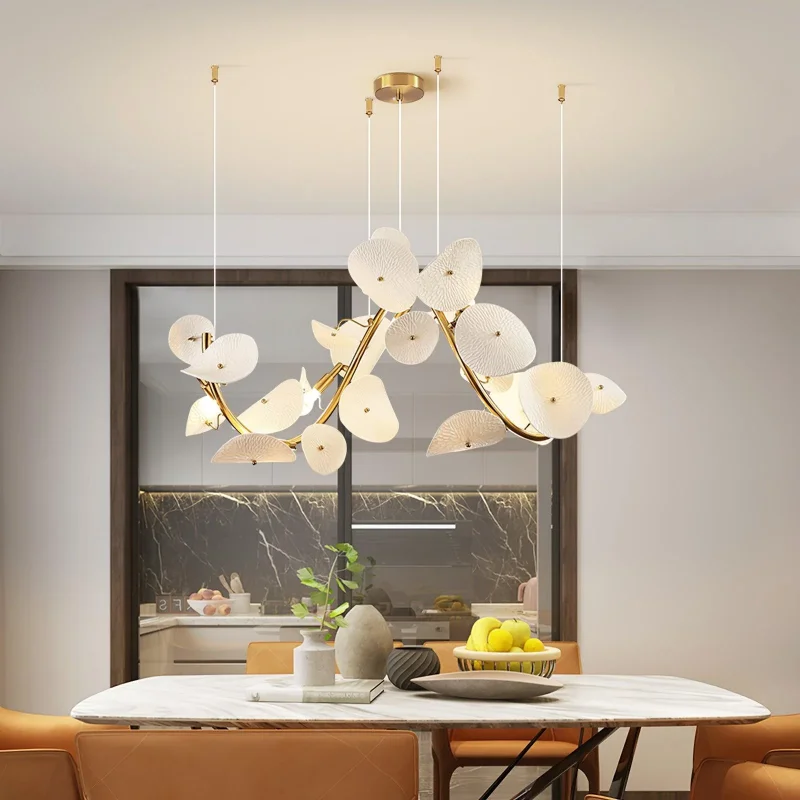Modern Lotus Petal Chandelier Matte Ceramic For Living Room Dining Table Hotel Lobby White Ceramic Leaves Chandeliers Art Decor