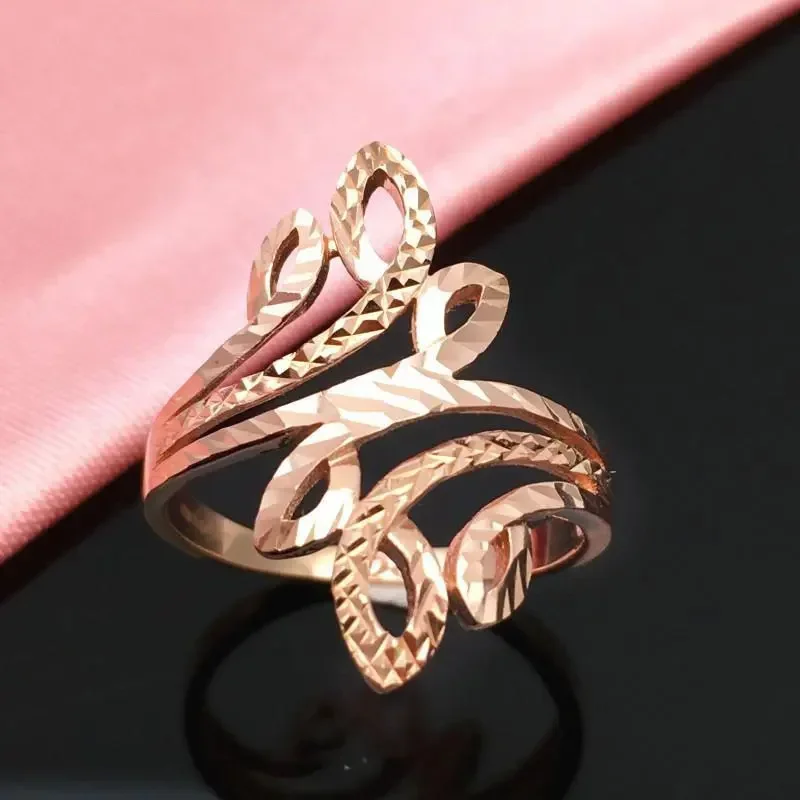 

585 Purple Gold 14K Rose Gold New Geometric Romantic Rings for Women Engagement Exquisite Hollow Design High-end Jewelry