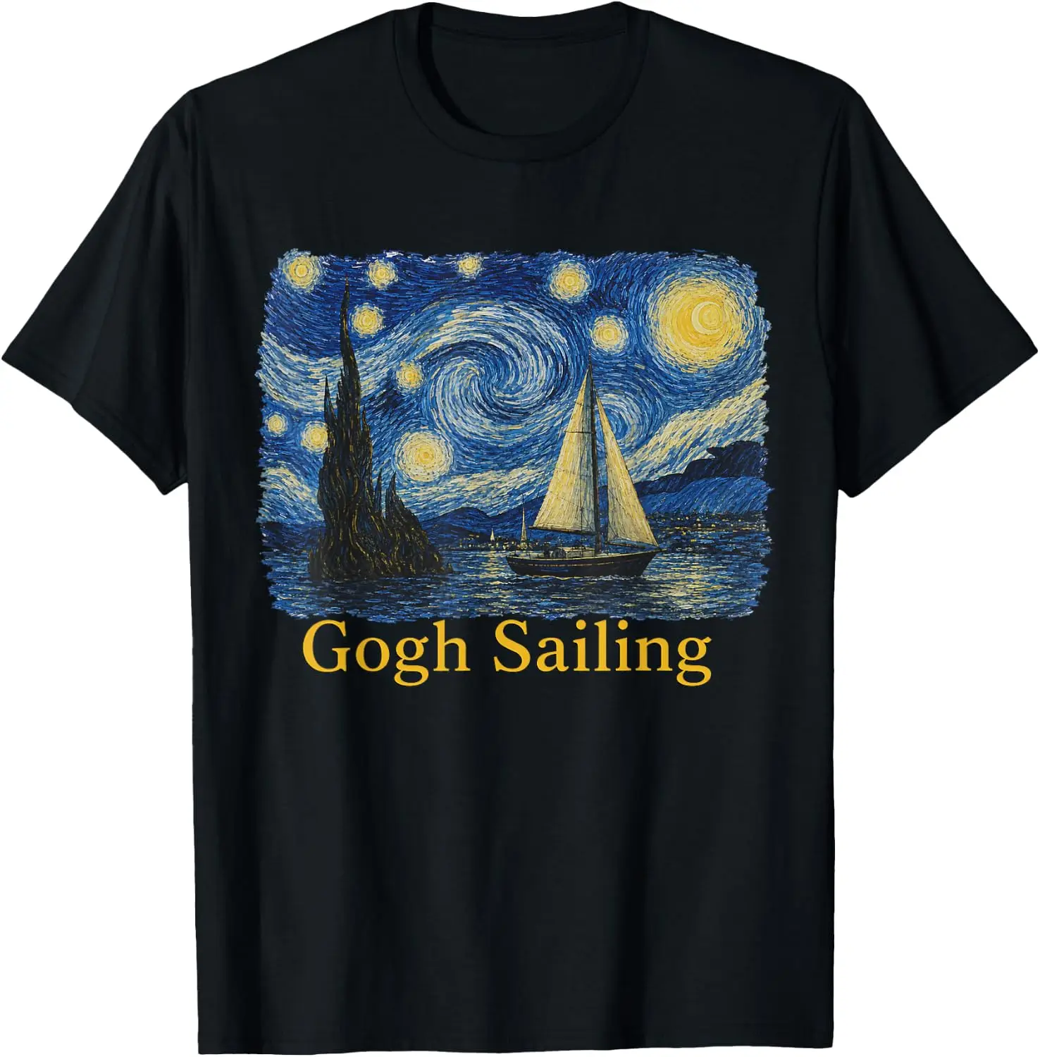 Sailing Vintage Boating Van Gogh Art T-Shirt Versatile, heavyweight pure cotton short-sleeve tee—trendy, thick fabric; a great gift for Christmas or Halloween.