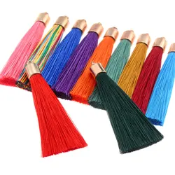 10Pcs Silk Tassel Brush Metal Caps Tassel Charms Pendant DIY Jewelry Making Earrings Components Accessories Decorative Material