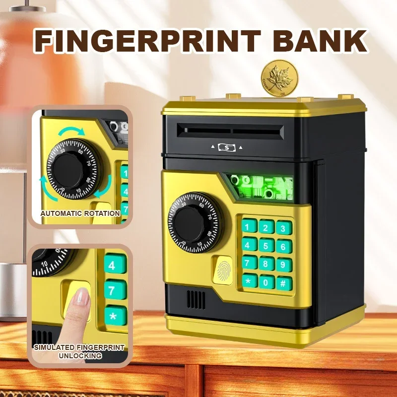 Fingerprint Lock ATM Money Box, Auto Deposit & Withdrawal Creative Savings Bank, Electronic Piggy Bank for Kids & Adults