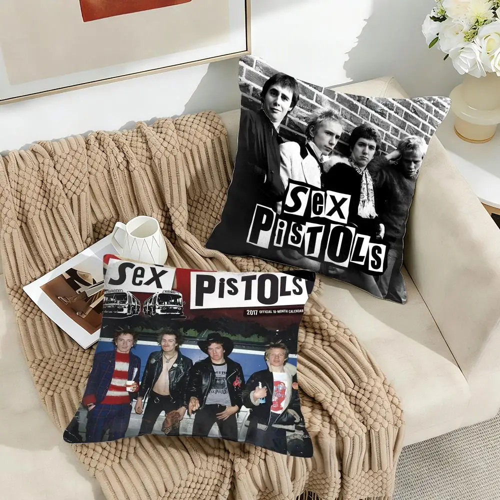 Sex P-Pistols Rock Cushion Cover Silky Short Plush Invisible Zipper Dustproof Sofa Pillow Case for Home Decor