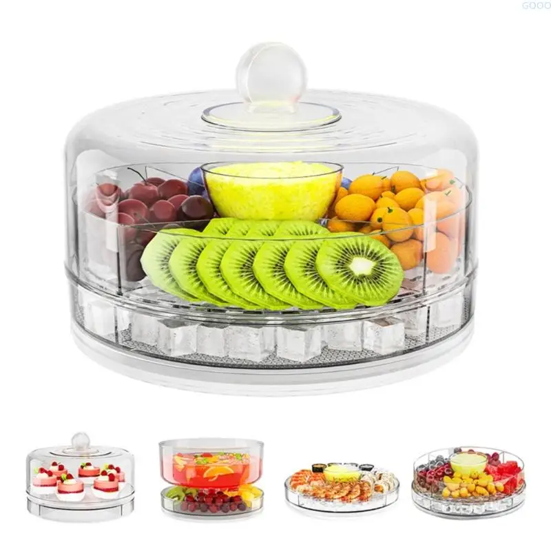 23GA 4 Section Clear Revolving Chilled Tray Snacks Display for Vegetables Desserts