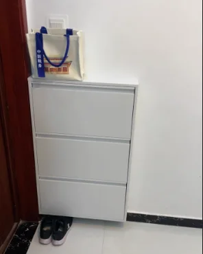 ‌Ultra Slim Metal Flip-Down Shoe Cabinet - Space Saving Entryway Organizer, Multi-Tier Wall Mounted Rack with Sturdy Alloy Frame