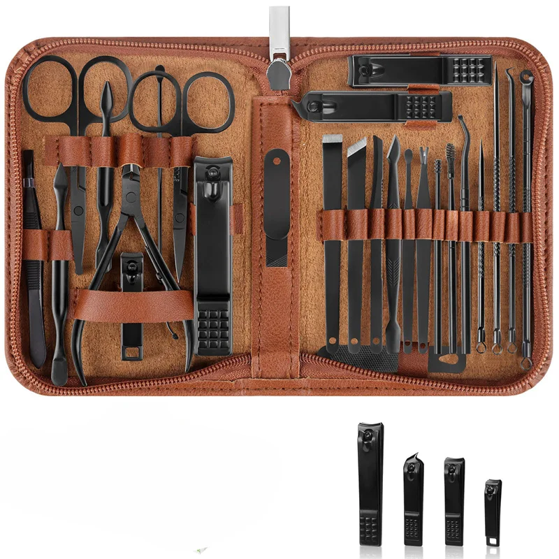 Conjunto de aparadores de unhas em aço inoxidável Kit de limpeza de viagem Conjunto de manicure e pedicure Ferramentas de cuidados pessoais de alta qualidade 26 em 1