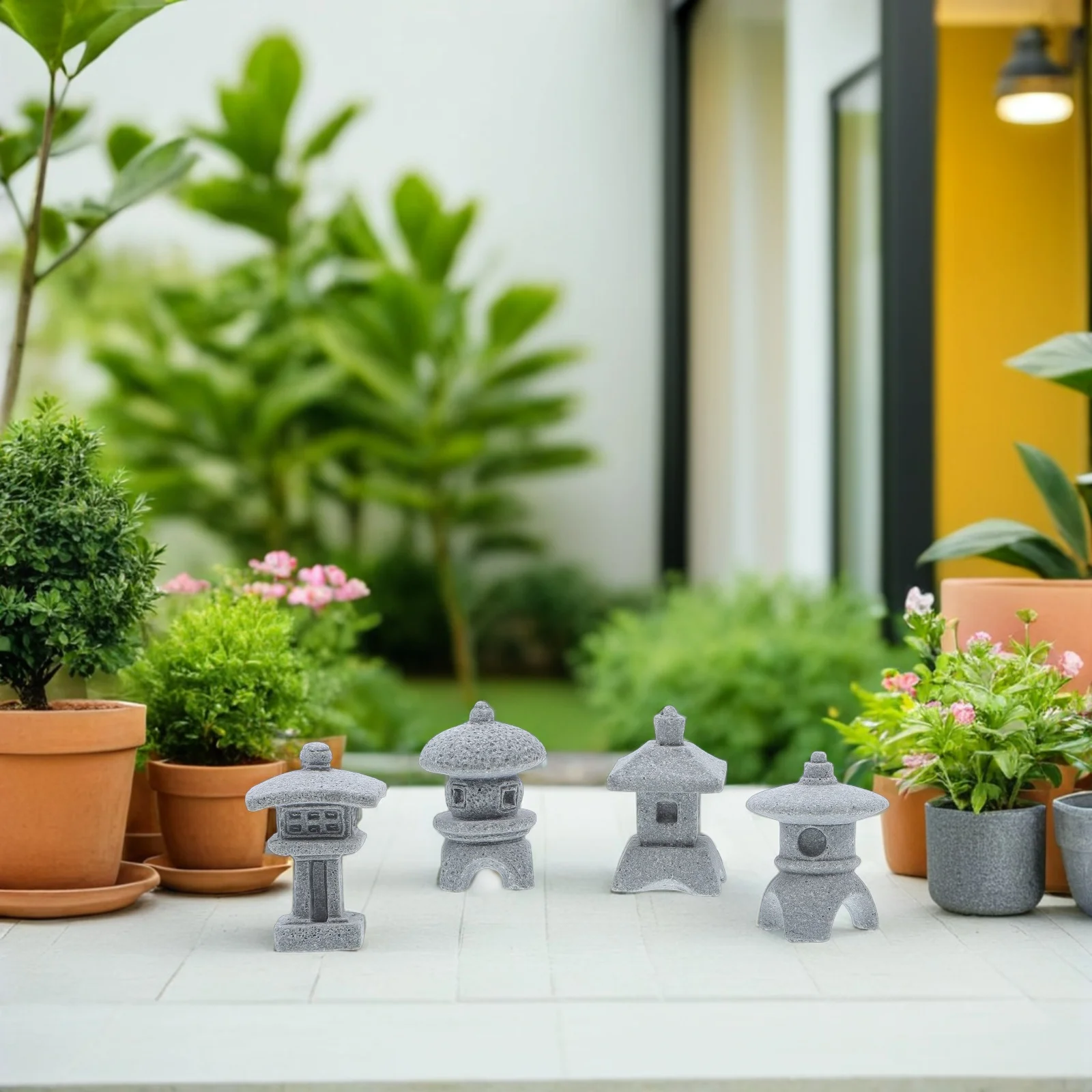 

4Pcs Mini Pavilion Statue Landscape Ornament Aquarium Bonsai Zen Garden Decoration Mini Pavilion Statue