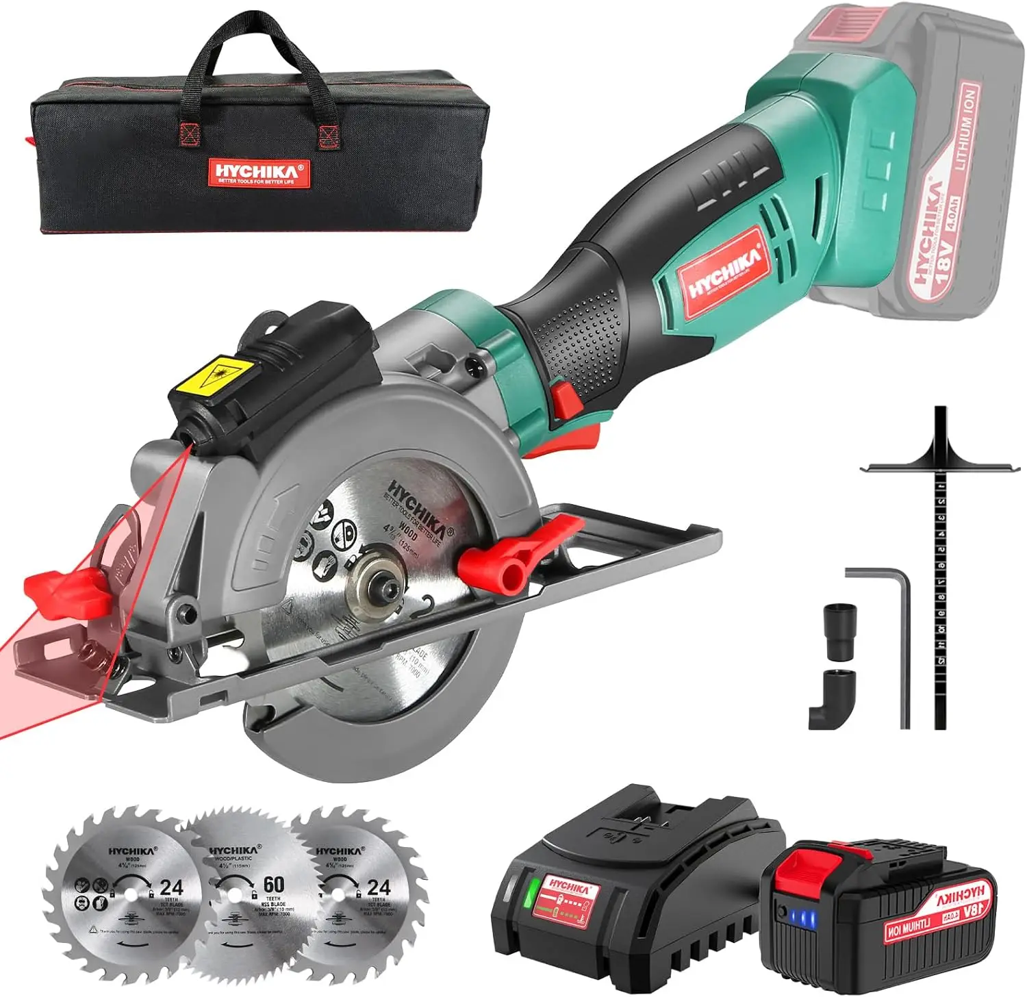 

18V Cordless Mini Circular Saw with 4.0Ah Battery, 3 Blades, 3500RPM for Wood & Metal Cutting