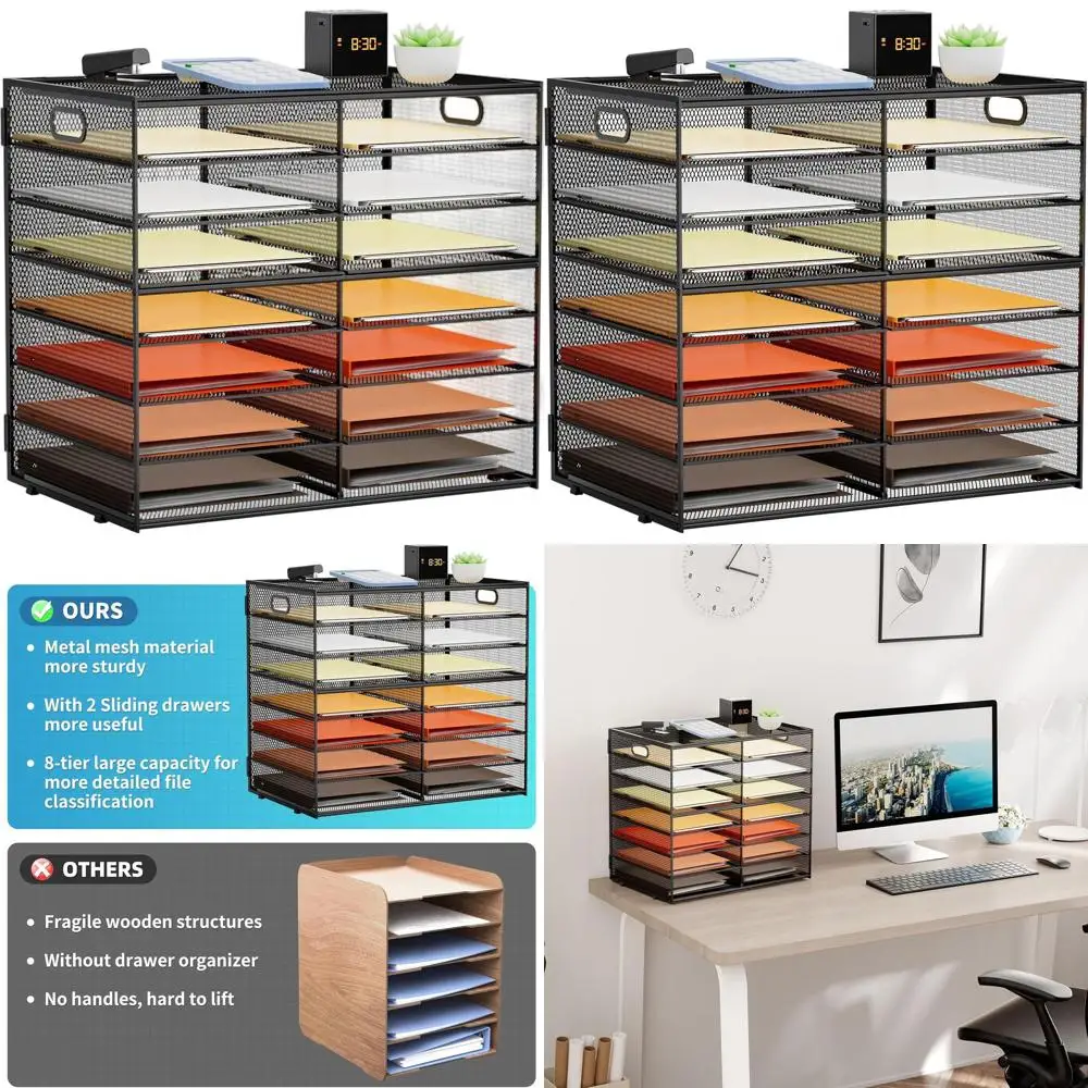 

Настольный органайзер для документов из сетки, 8 ярусов, черный, для офиса и школы, шкаф для хранения бумаг с почтовым центром