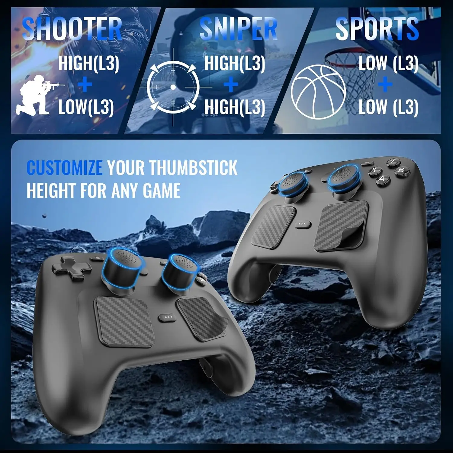 Back Button Covers/Joystick Caps/Touchpad Stickers For Steam Controller 2026,Soft Anti-slip Silicone 4 Heights Thumbstick Covers