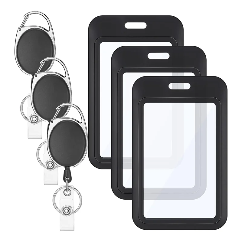 

AT82-ID Card Holder With Retractable Reel-Vertical Design 3-Pack Set Includes 3-Pack ID Badges Black Card Protection Protector