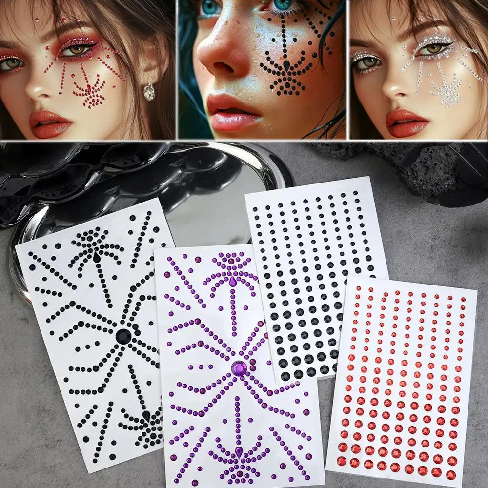 Red Black Spider Face Makeup Jewels Acrylic Temporary Tattoo Self Adhesive Eyes Gems Stickers DIY Body Art Rhinestone Decoration