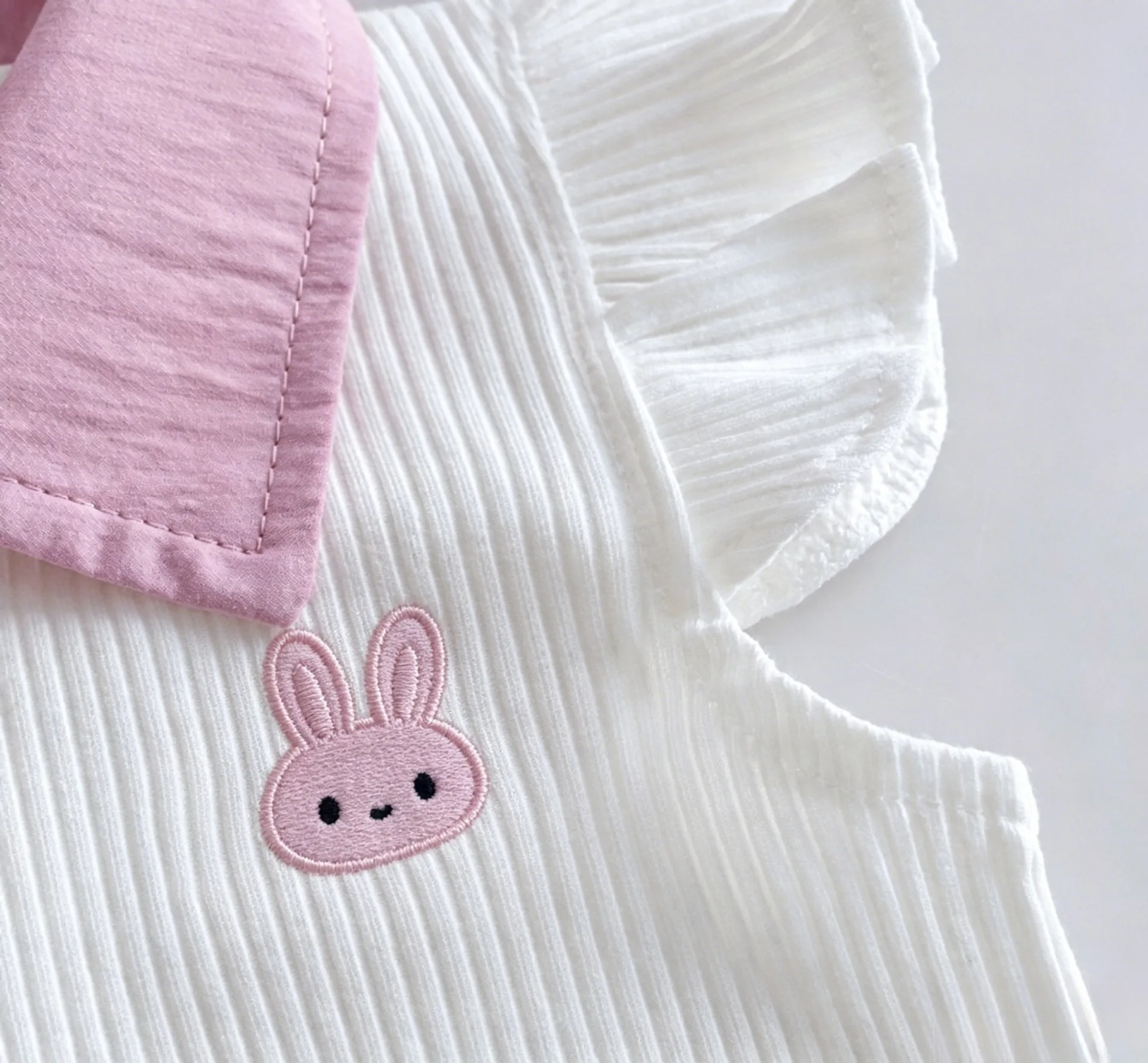 Toddler Baby Girls 2Pcs Summer Outfit Cartoon Bunny Embroidery Ruffle Sleeveless Polo Top Elastic Waist Layered Pink Shorts Set