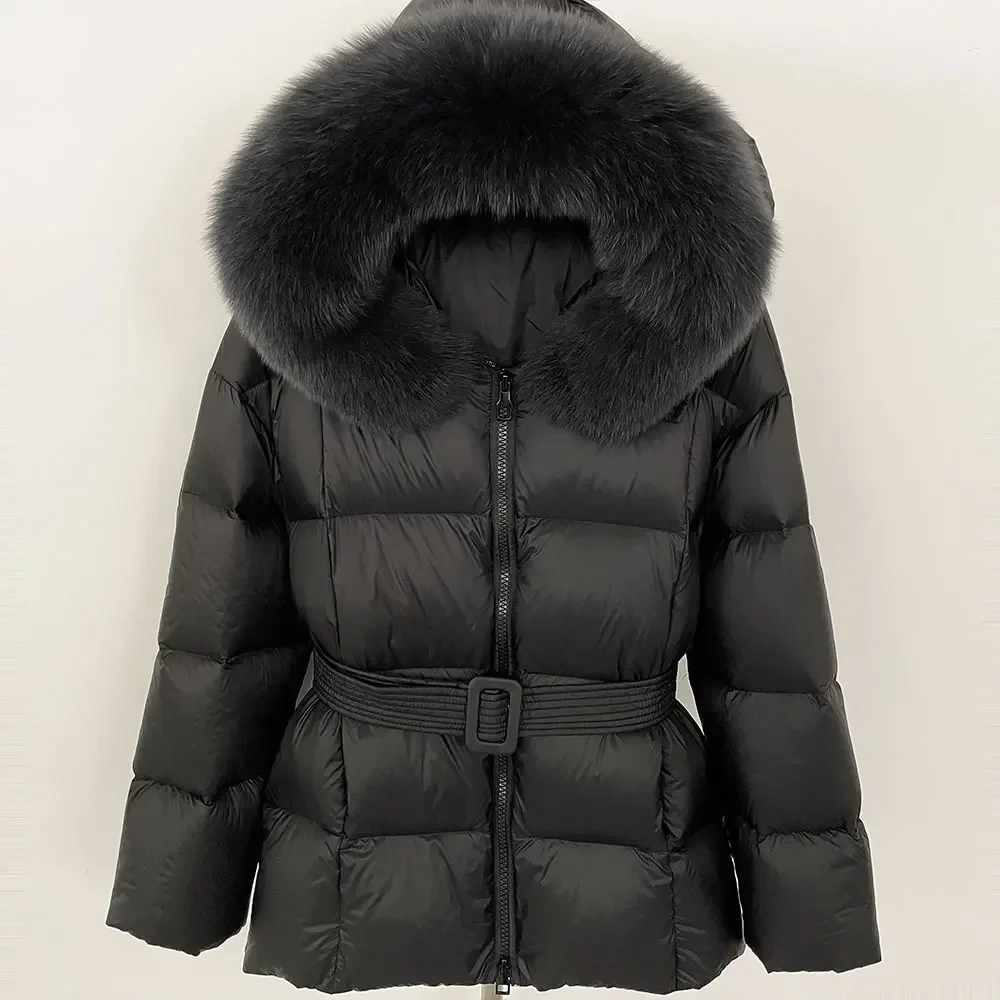 معطف شتوي نسائي لعام 2025 دافئ من ريش البط الأبيض معطف نسائي غير رسمي بقلنسوة من فراء الراكون الحقيقي سترة بياقة من فرو الثعلب الطبيعي #4
