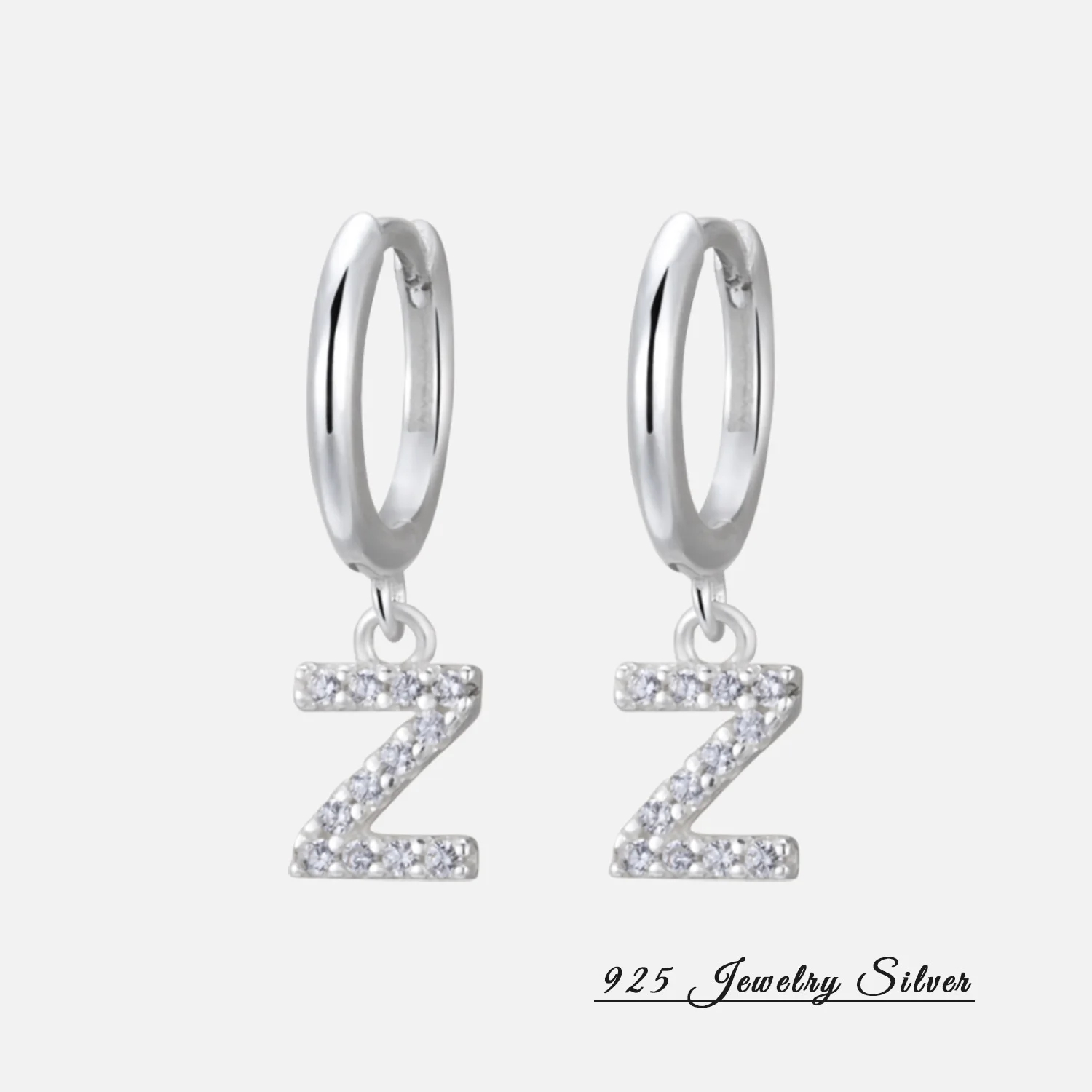 

Dawn's Jewel 925 Sterling silver 26 English letters diamond-set circle earrings matching zircon ear buckle