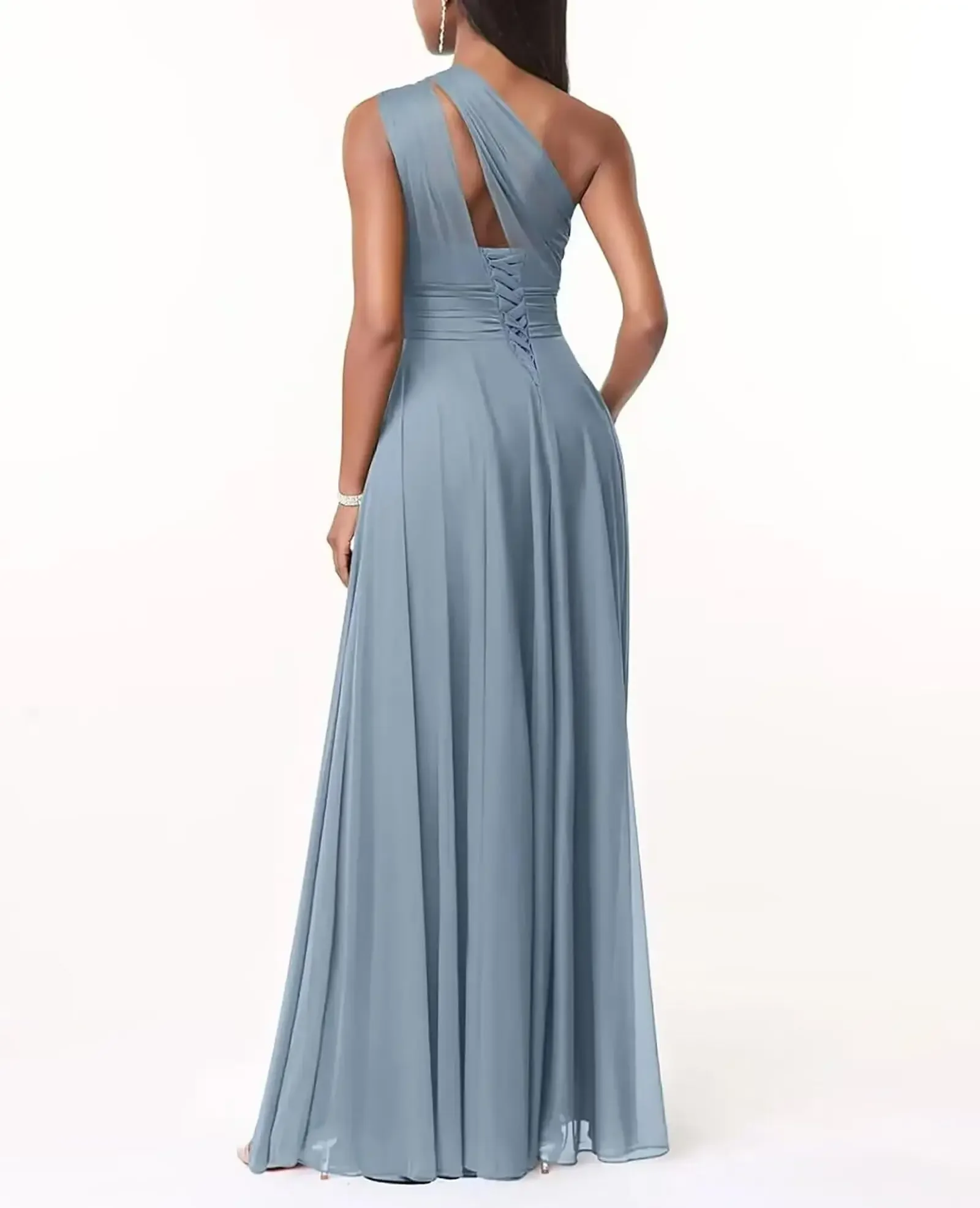 فساتين وصيفة الشرف طويلة مشد ألف خط واحد الكتف فساتين الشيفون للنساء مطوي فستان الزفاف الضيوف مخصص