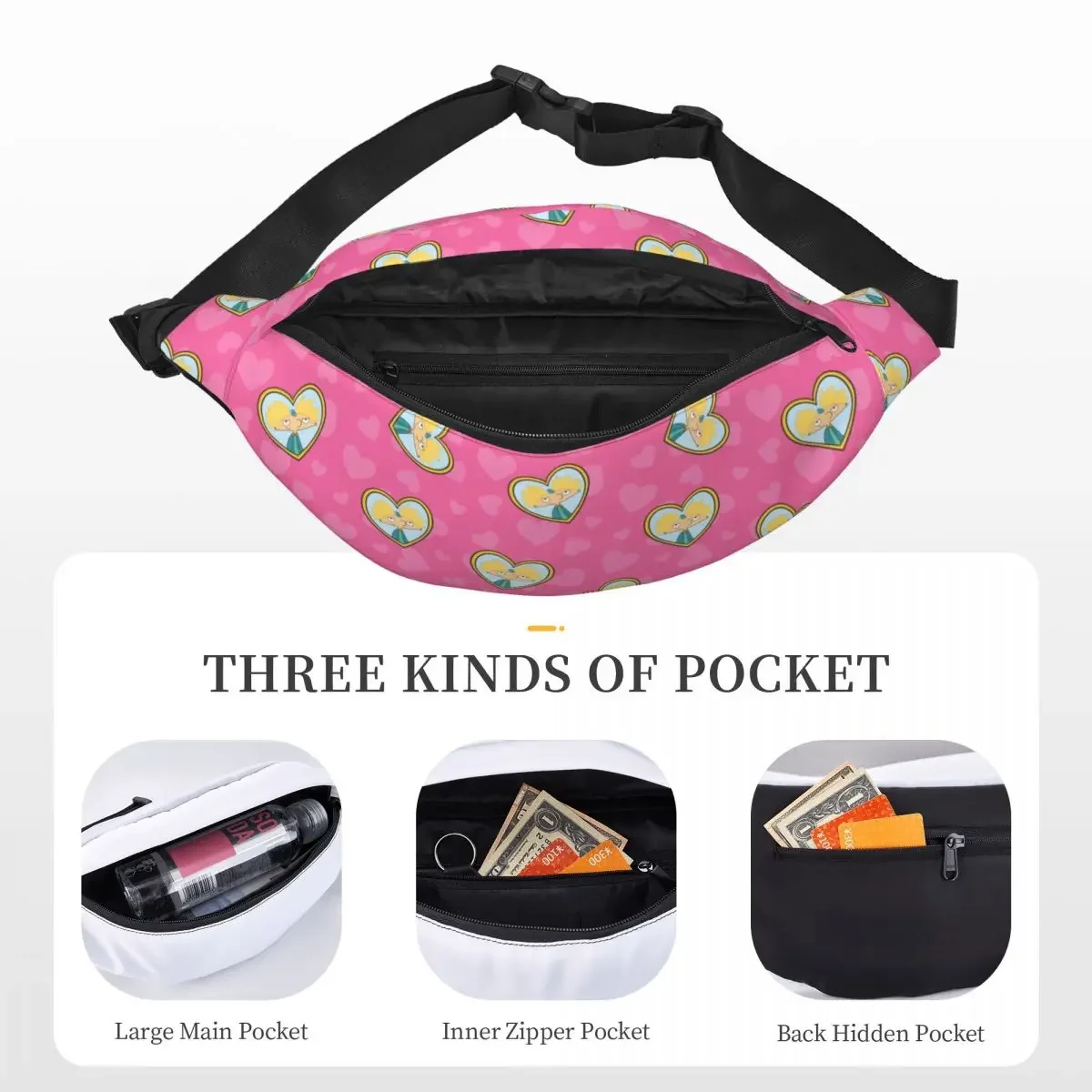 Personalizzato Hey Arnold Anime Animation Fanny Pack Donna Uomo Helga Pataki Sling Marsupio a tracolla per custodia per soldi per telefono in viaggio