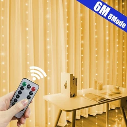 LED Cortina Fairy String Lights, USB Guirlanda, Lâmpada de Natal, Decoração para o Ano Novo, Feriado, Festa de Casamento, 8 Modos, 3m, 4m, 6m