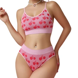 2pcs/pack Seamless Women Panties And Bras Set Little Cherry Design Breathable Comfortable Female Underwear Sets Sexy Lingerie
