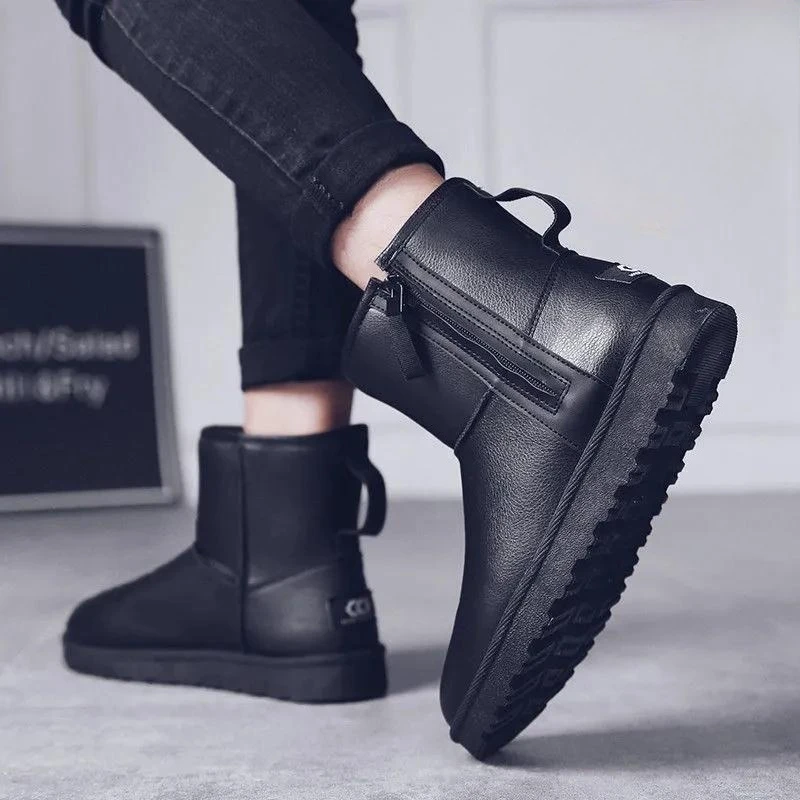 Men Snow Boots Winter Warm Fleece Lined Waterproof Non Slip PU Leather Thick Ankle Boots Outdoor Casual New