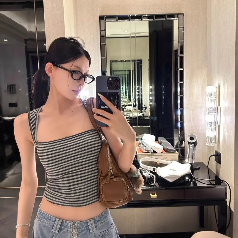 Womens Striped Tank Top Slim Fit Crop Top Summer Casual Sleeveless Top