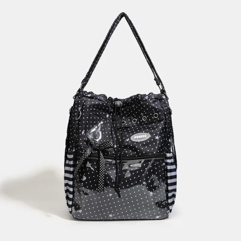 

Star Dot Print Japanese Backpack Girl Srtiped Pocket Y2k ItaBag Large Capacity Tote Bag Drawstring College Student Shoulder Bag