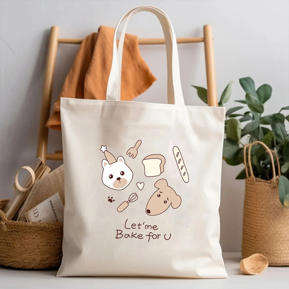 

Dog Pattern White Canvas Handheld Bag - Reusable Shopping Tote with Storage Pouch for Essentials, Work Files & Daily Carry