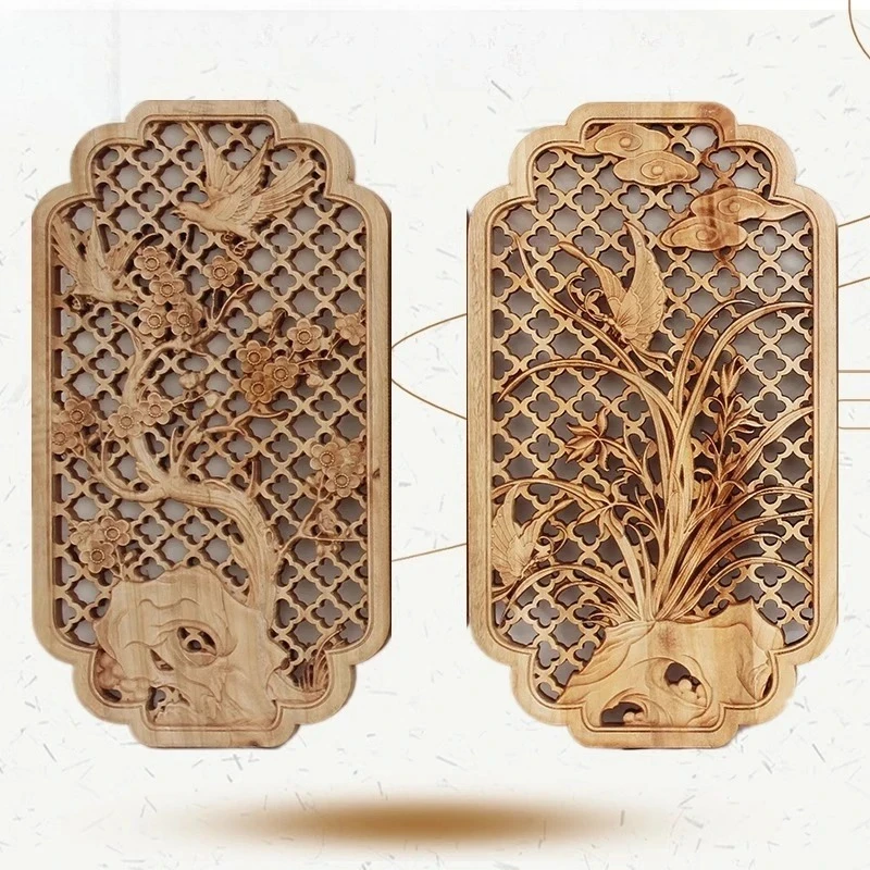 1PCS Solid Wood Carved Wall Pendant/plum, Orchid, Bamboo,chrysanthemum/Retro Home Decor/Chinese Decorative Hanging Paintings