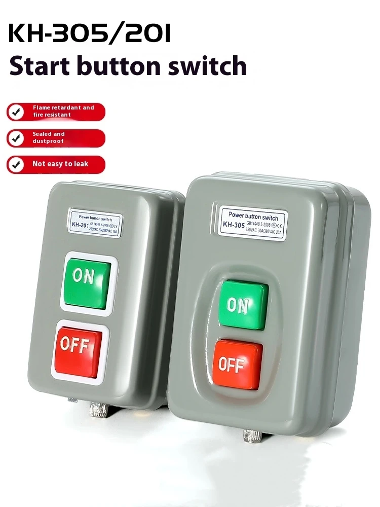 

Кнопочный переключатель запуска KH-305/201 Трехфазный переключатель двигателя 30А Зажимной переключатель управления защелкой питания