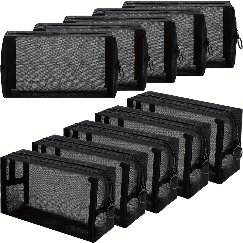 10PCS Makeup Bag Black Zippered Storage Pouch Suitable for Holding Cosmetics Like Lipsticks, Powder, Eyeshadow Palettes, As Well