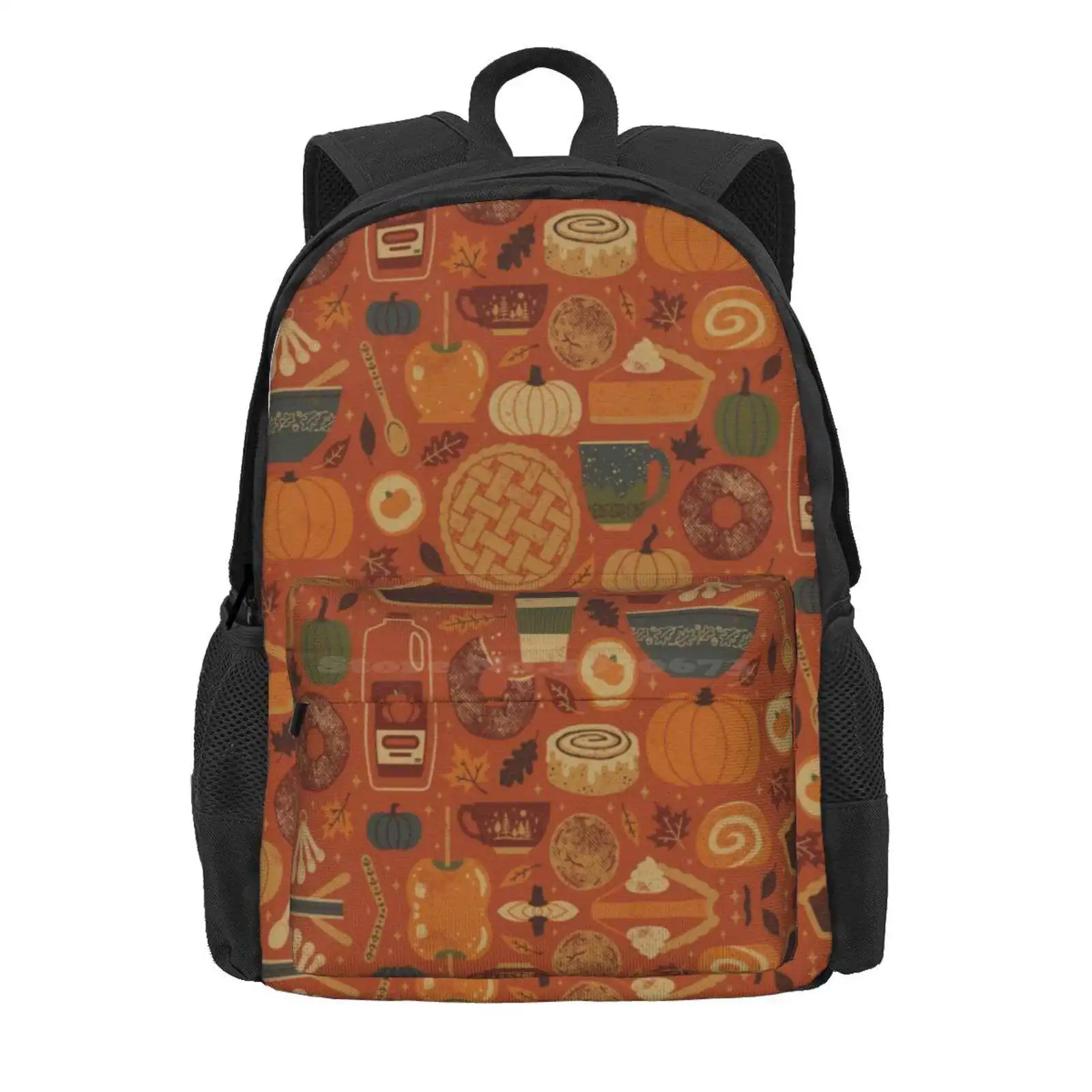 Mochila escolar de especias de calabaza, bolsas de moda, Otoño, Halloween, café, postre, pastel de manzana, gran oferta