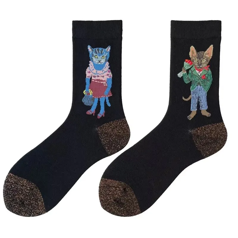 

NEW Socks Women Cotton Korean Designer Cute Cat Socks Female AB Mid-Calf Squirrel Rabbit Personality Funny Novelty Socks