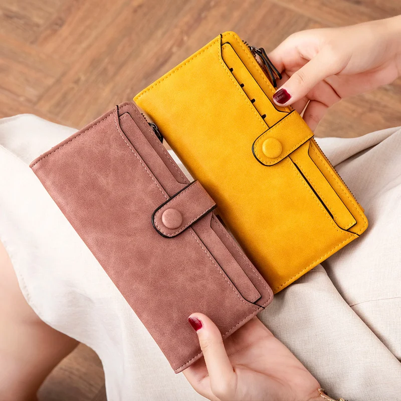 Women Wallets Ladies Fashion Long Zipper Purses Retro PU Leather Women's Money Bag Coin Holder Simple Design Female Clutch