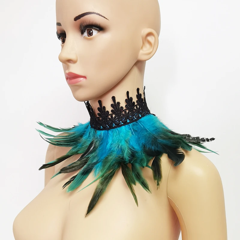Lace Feather Fake Collar Victorian Gothic Natural Feather Choker Neck Wrap Collar Feather Cuffs Cosplay Party Stage Performance
